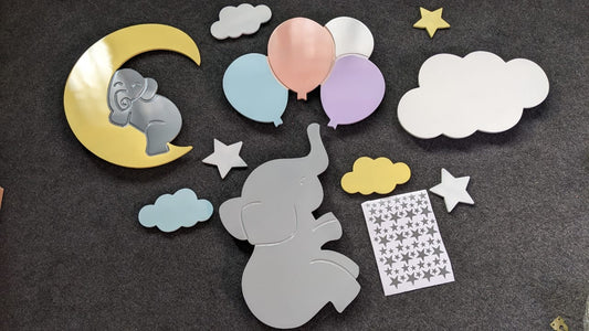 Set of 4 Baby lamps: Elephant, Balloons, Elephant Moon and Cloud (Shipping Included)
